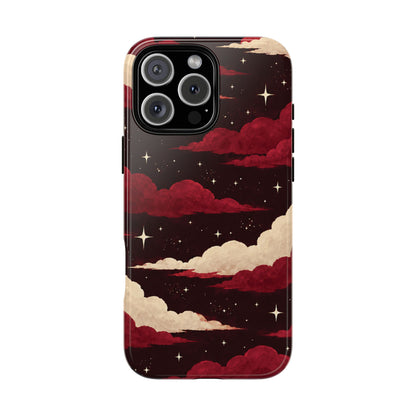 Illustrated Crimson Red Clouds & Stars Phone Case