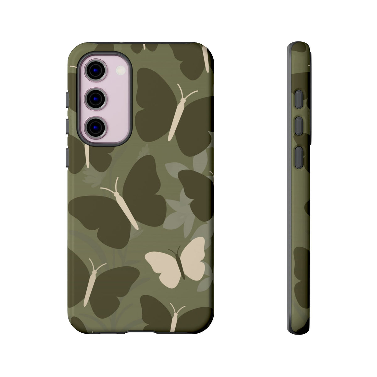 Minimalist Olive Green Butterfly Pattern Phone Case - Green Phone Case - Samsung Galaxy S23 Plus / Glossy