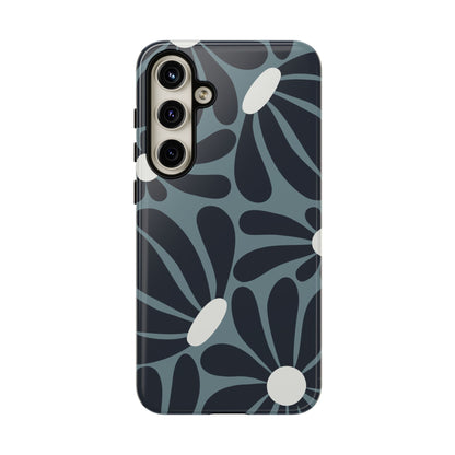 Retro Navy Blue & White Daisy Pattern Phone Case - Blue Phone Case - Samsung Galaxy S24 Plus / Glossy
