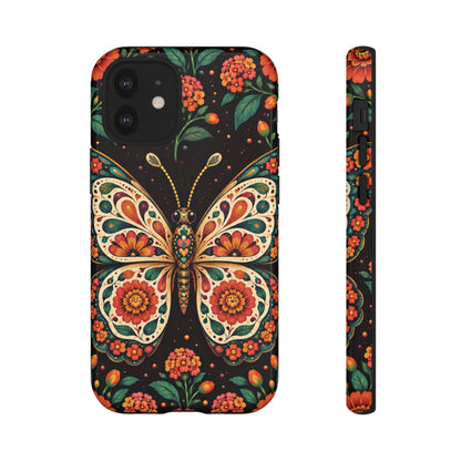 Vibrant Terracotta and Teal Calavera Butterfly Phone Case - Multicolor Phone Case - iPhone 12 Mini / Glossy