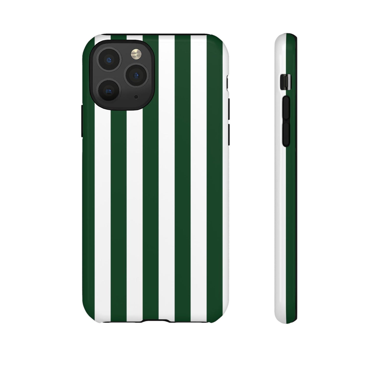 iPhone 11 Pro / Glossy Phone Case - Simple Dark Green & White Stripe Pattern Phone Case
