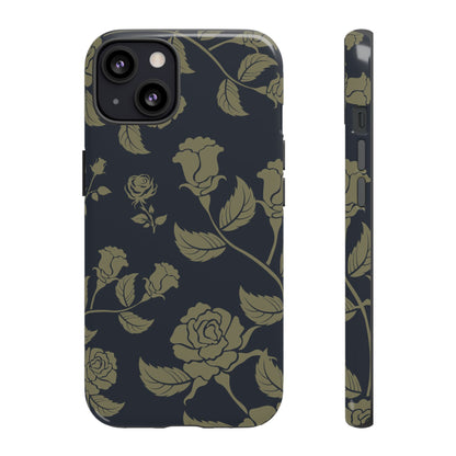 iPhone 13 / Glossy Phone Case - ’Blue & Olive Rose Pattern’ Phone Case
