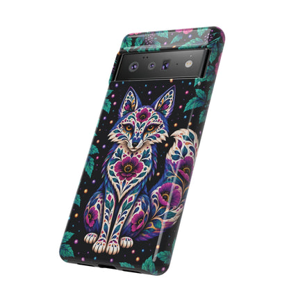 Vibrant Purple and Teal Calavera Fox Phone Case - Multicolor Phone Case