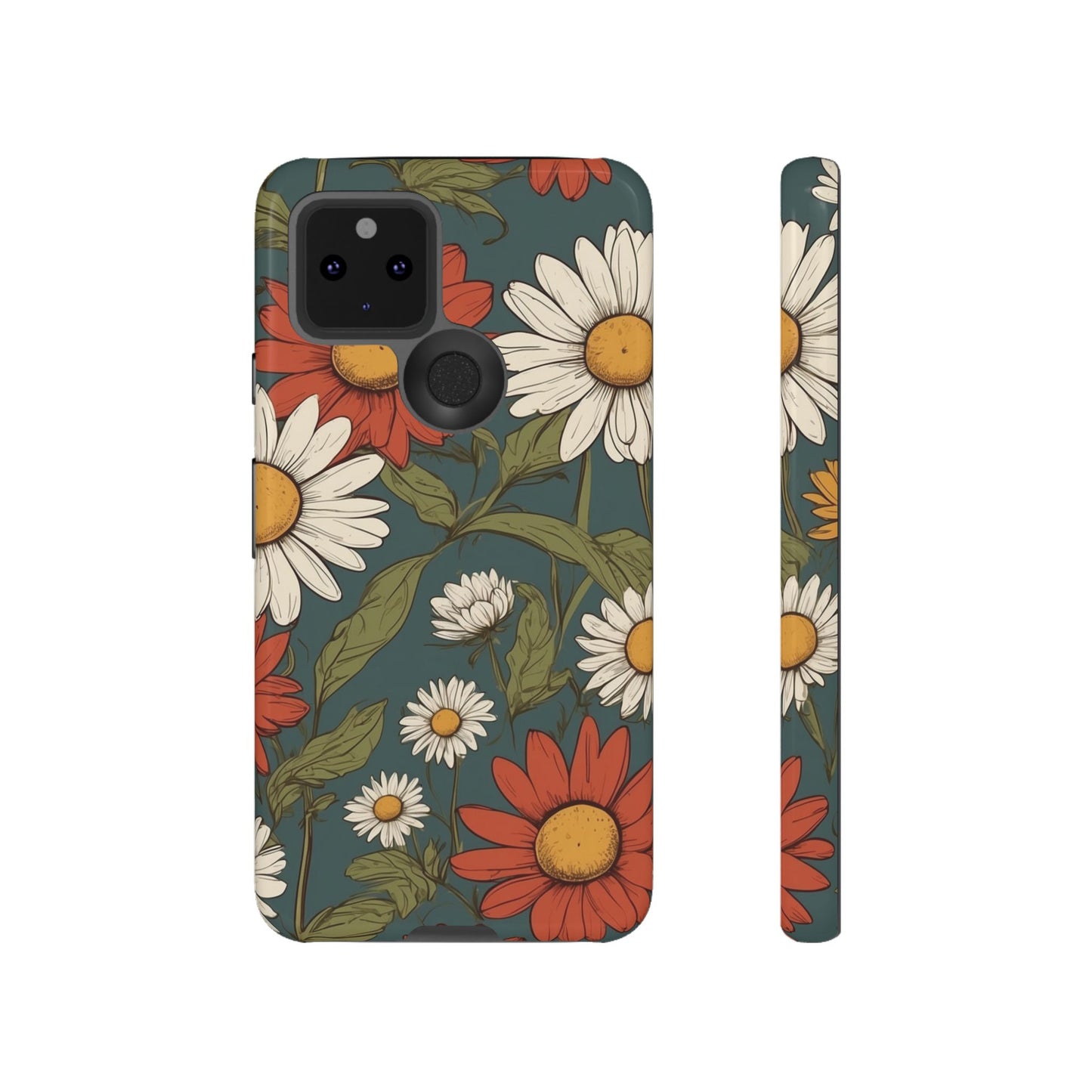 Boho Chic Daisies Floral Pattern "White & Red" Phone Case