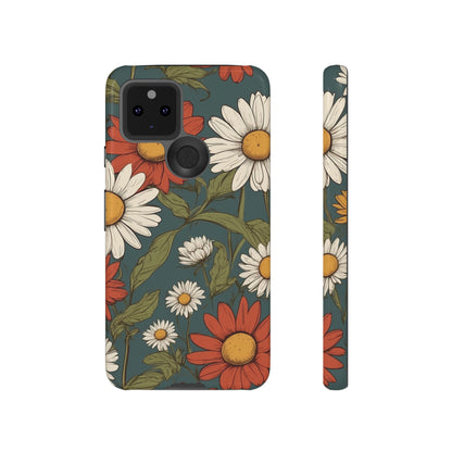 Boho Chic Daisies Floral Pattern "White & Red" Phone Case