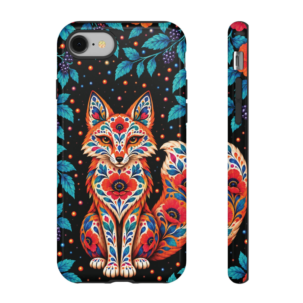 Vibrant Orange and Turquoise Calavera Fox Phone Case - Multicolor Phone Case - iPhone 8 / Glossy