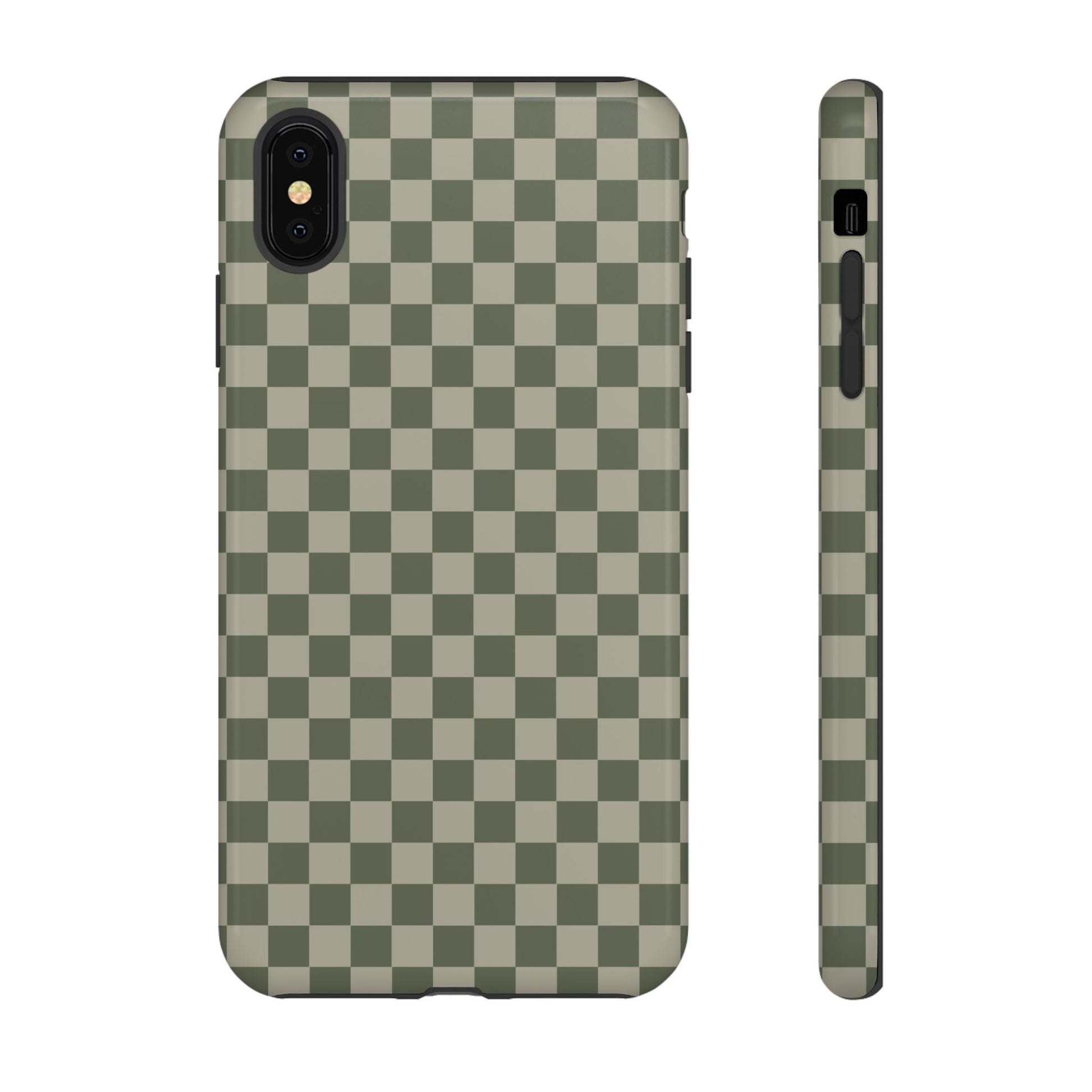 iPhone XS MAX / Glossy Phone Case - ’Bold Olive Green Checkered Pattern’ Phone Case