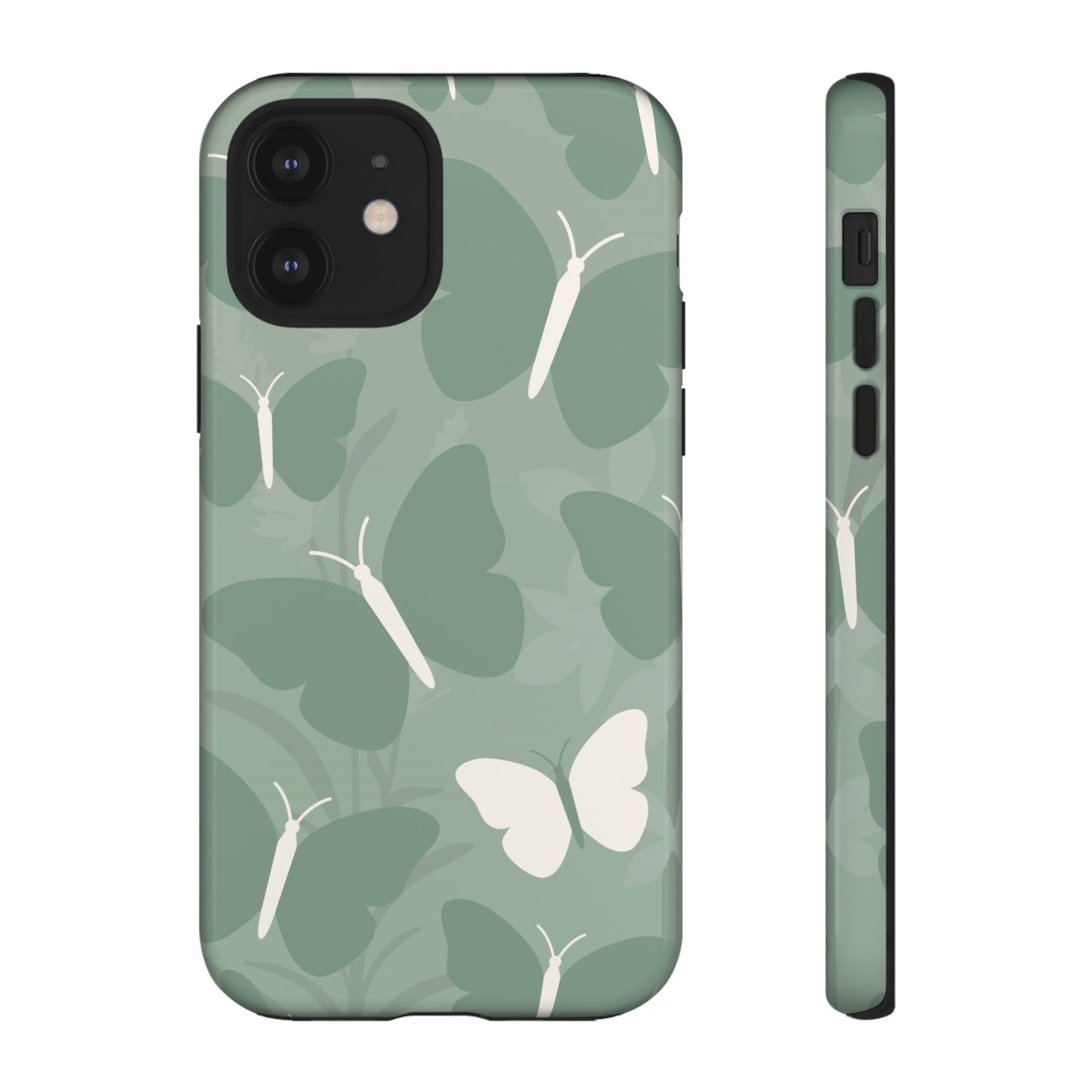 iPhone 12 / Glossy Phone Case - Minimalist Mint Green Butterfly Pattern Phone Case