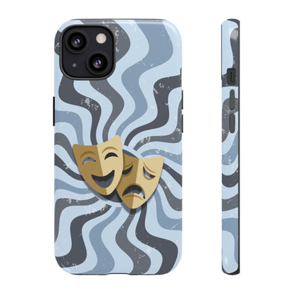 Comedy & Tragedy Masks – Blue Minimal Retro Wave Phone Case - Blue Phone Case - iPhone 13 / Glossy