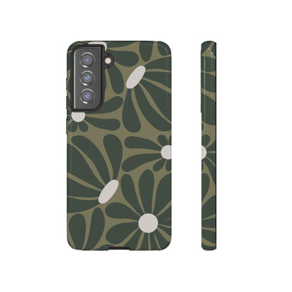 Samsung Galaxy S21 FE / Glossy Phone Case - ’Retro Olive Green Daisy Pattern’ Phone Case