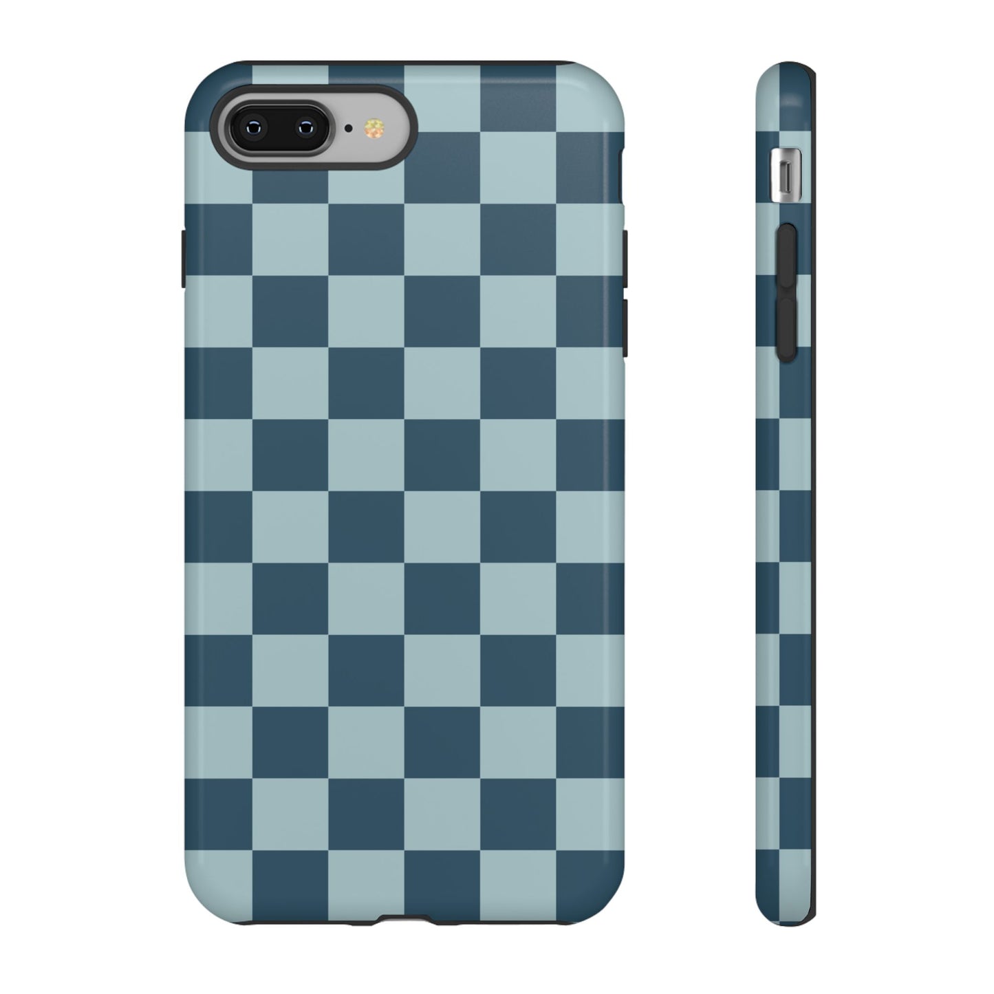 iPhone 8 Plus / Glossy Phone Case - ’Blue Checkered Pattern’ Phone Case