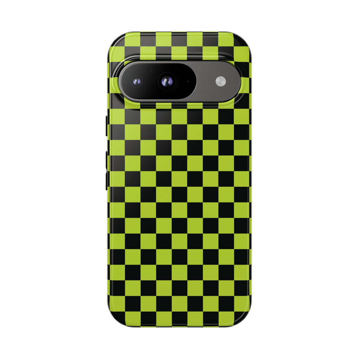 Trendy Neon Lime Green & Black Small Checked Pattern Phone Case - Green Phone Case - Google Pixel 9 / Glossy