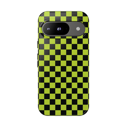 Trendy Neon Lime Green & Black Small Checked Pattern Phone Case - Green Phone Case - Google Pixel 9 / Glossy