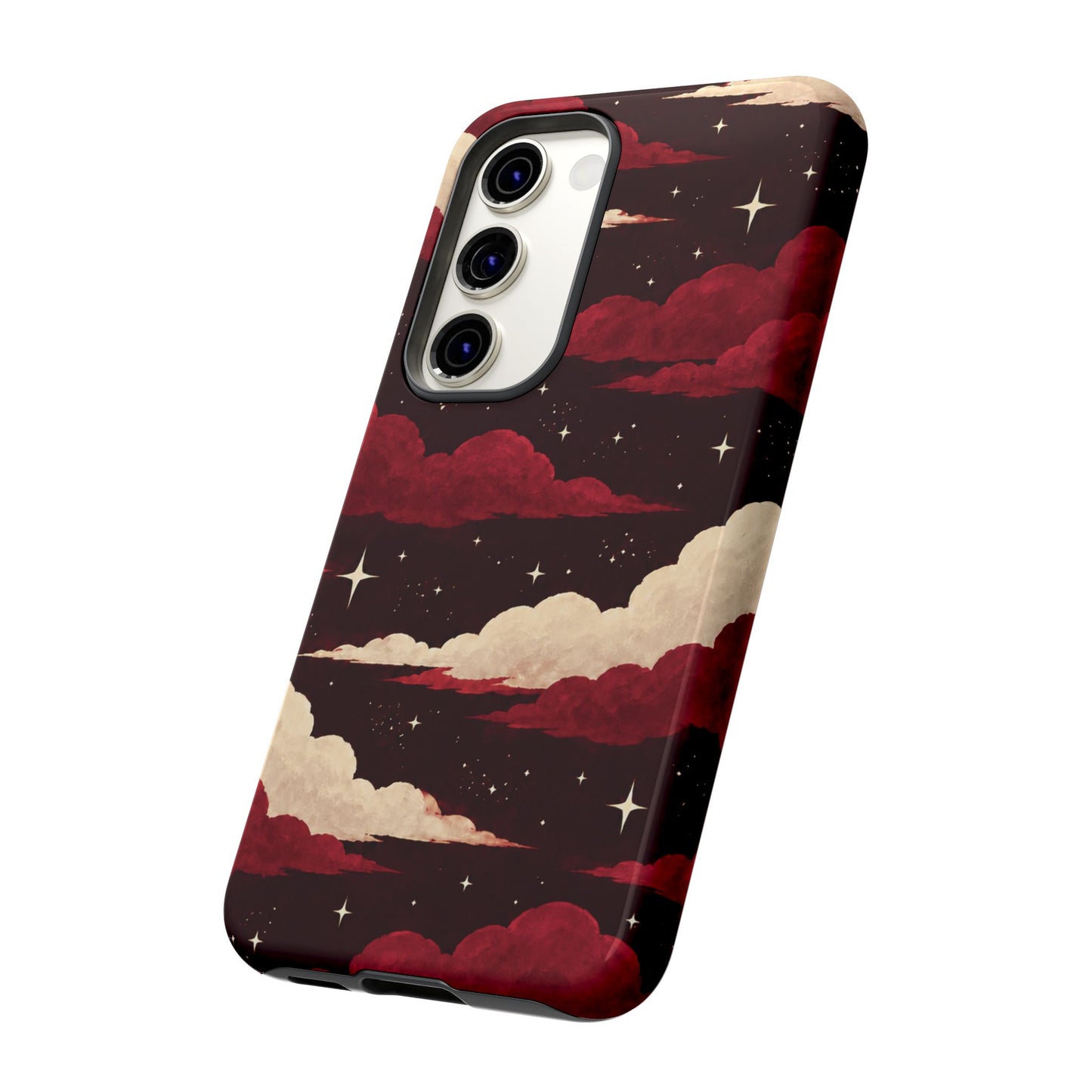 Illustrated Crimson Red Clouds & Stars Phone Case
