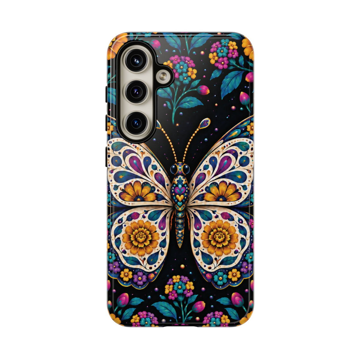 Vibrant Purple and Teal Calavera Butterfly Phone Case - Multicolor Phone Case - Samsung Galaxy S24 / Glossy