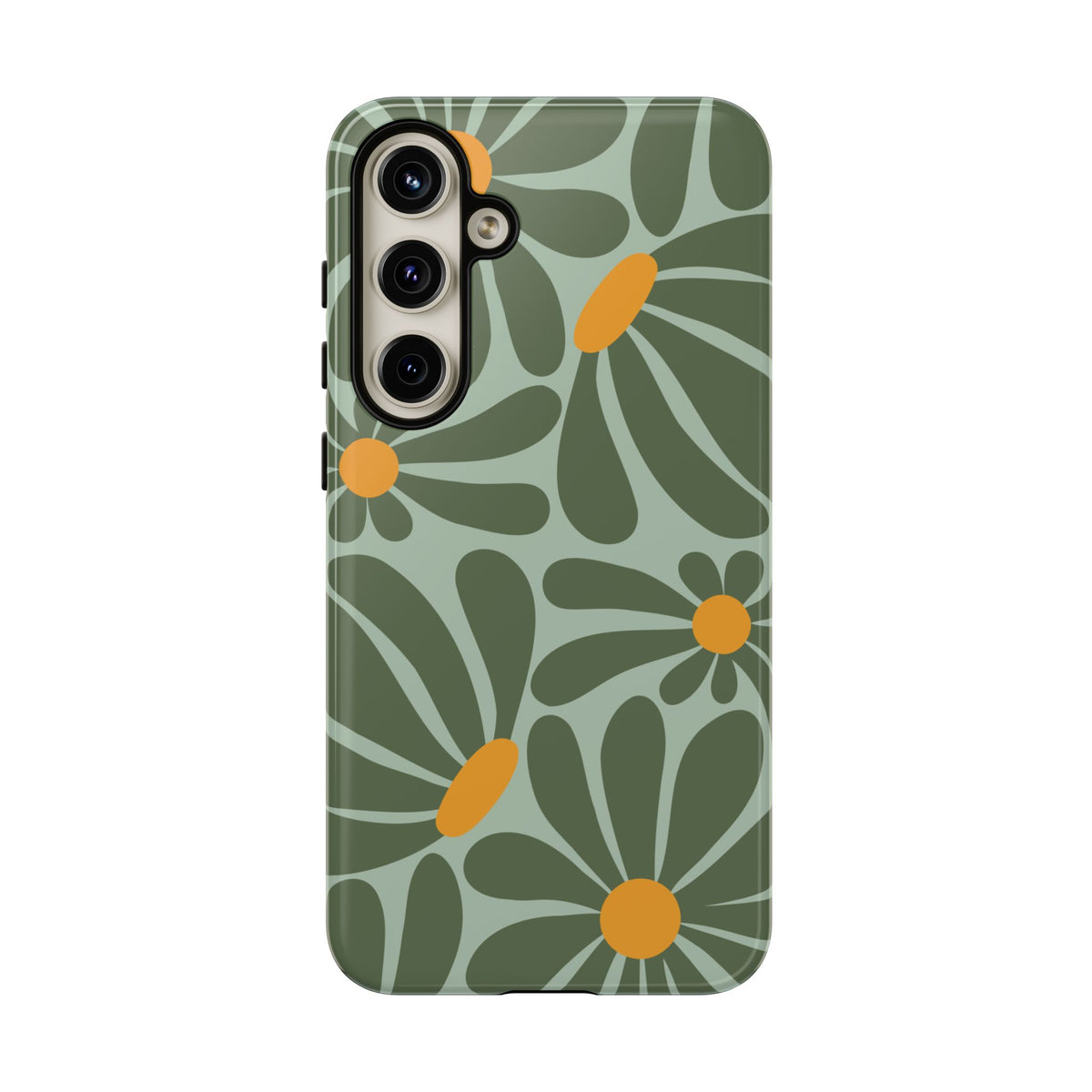 Retro Green Daisy Pattern Phone Case - Green Phone Case - Samsung Galaxy S24 Plus / Glossy