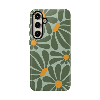 Retro Green Daisy Pattern Phone Case - Green Phone Case - Samsung Galaxy S24 Plus / Glossy