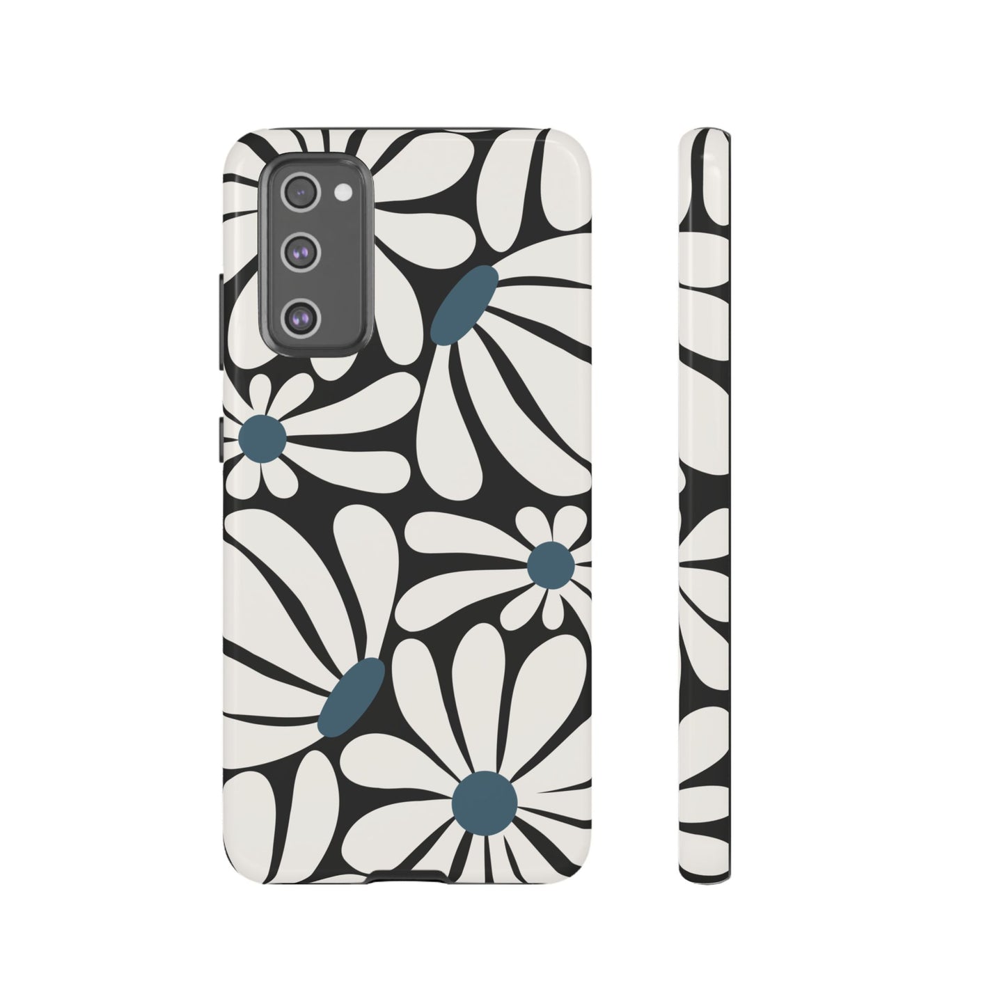 Samsung Galaxy S20 FE / Glossy Phone Case - Retro Black Daisy Pattern Phone Case