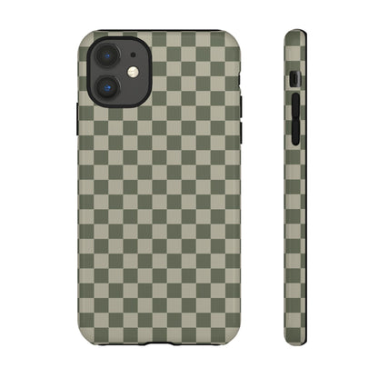iPhone 11 / Glossy Phone Case - ’Bold Olive Green Checkered Pattern’ Phone Case