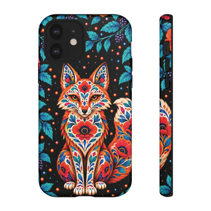 Vibrant Orange and Turquoise Calavera Fox Phone Case - Multicolor Phone Case - iPhone 12 / Glossy