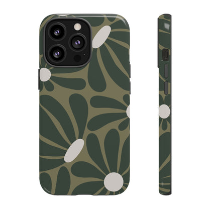 Retro Olive Green Daisy Pattern Phone Case - Green Phone Case - iPhone 13 Pro / Glossy