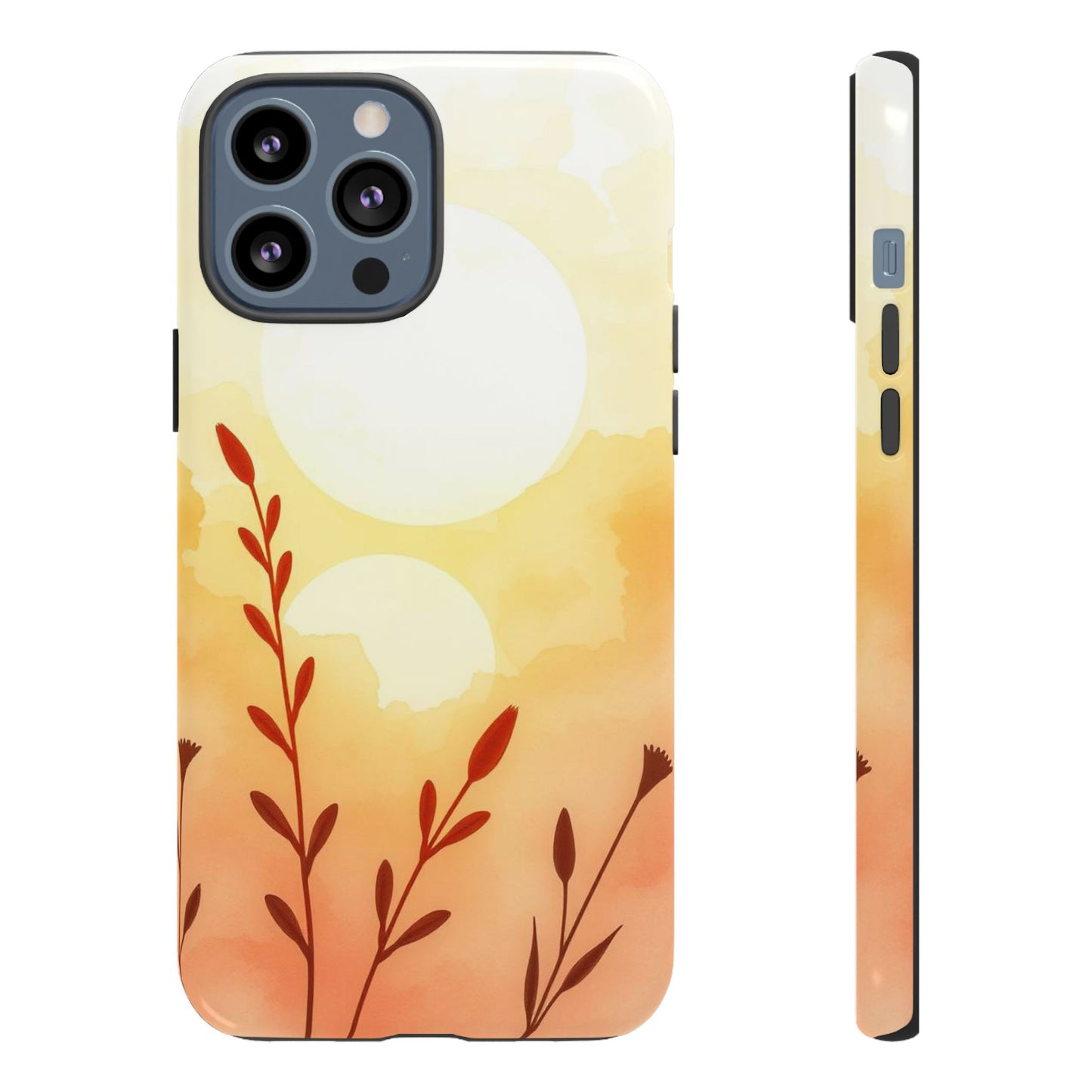 iPhone 13 Pro Max / Glossy Phone Case - Watercolour Wildflower & Sun Design Phone Case