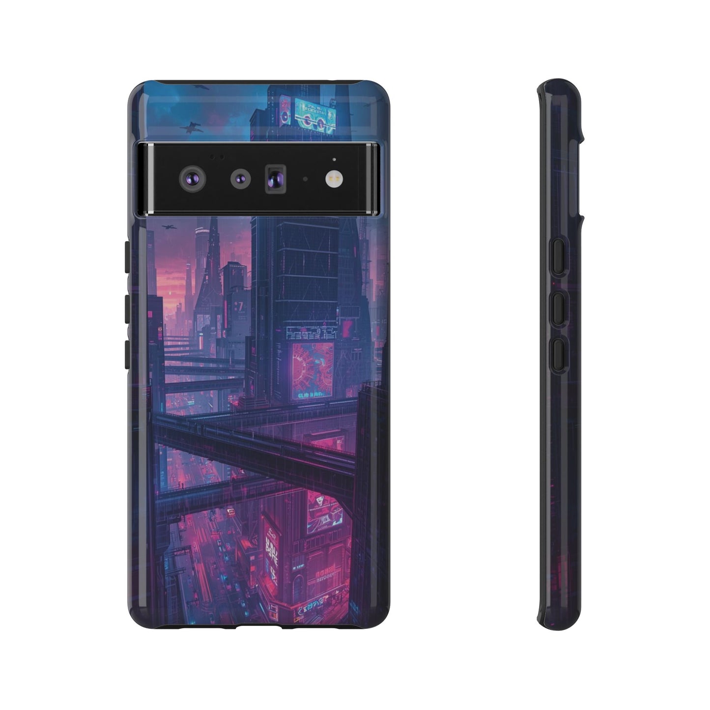 Neon Cyberpunk Megacity Sci-fi Phone Case - Blue Phone Case - Google Pixel 6 Pro / Glossy