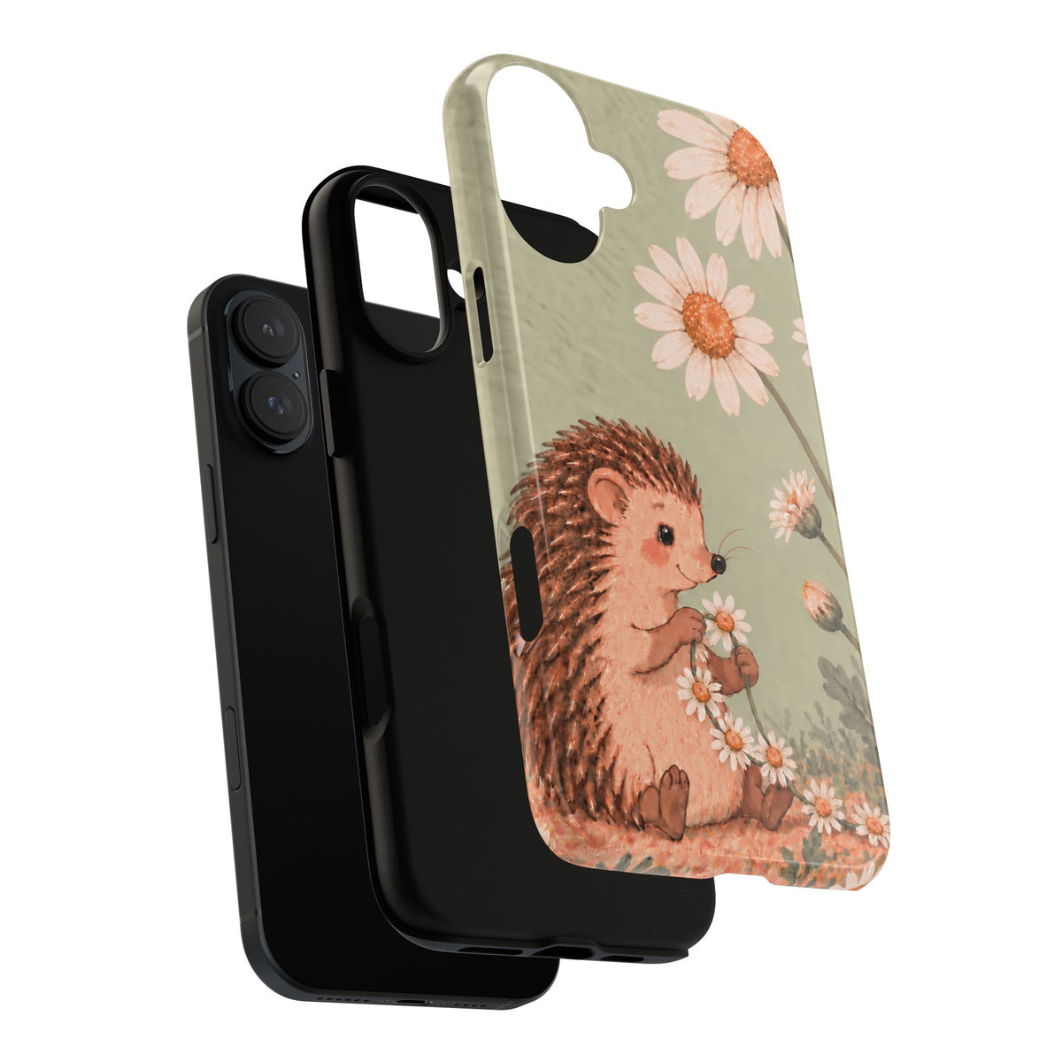 Whimsical Sage Green Hedgehog and Daisy Chain Phone Case - Green Phone Case