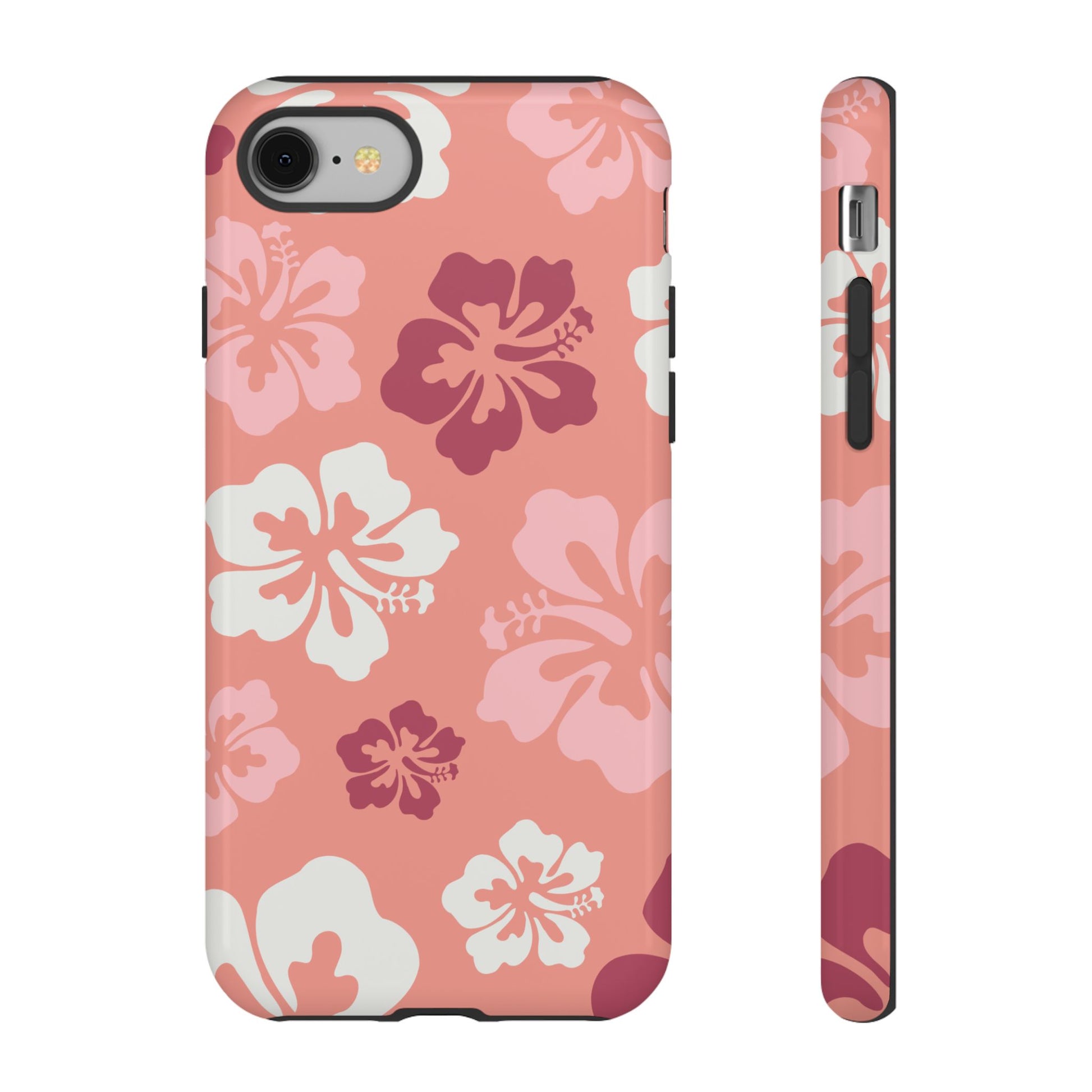 Cute Pink Hibiscus Retro Pattern #3 Phone Case - Pink Phone Case - iPhone 8 / Glossy
