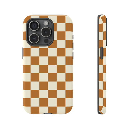 iPhone 15 Pro / Glossy Phone Case - ’Orange & White Checkered Pattern’ Phone Case