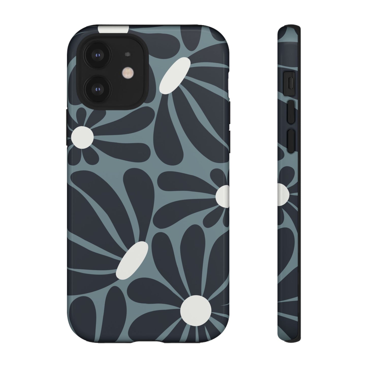 iPhone 12 / Glossy Phone Case - ’Retro Navy Blue & White Daisy Pattern’ Phone Case