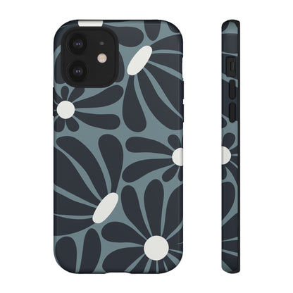 iPhone 12 / Glossy Phone Case - ’Retro Navy Blue & White Daisy Pattern’ Phone Case