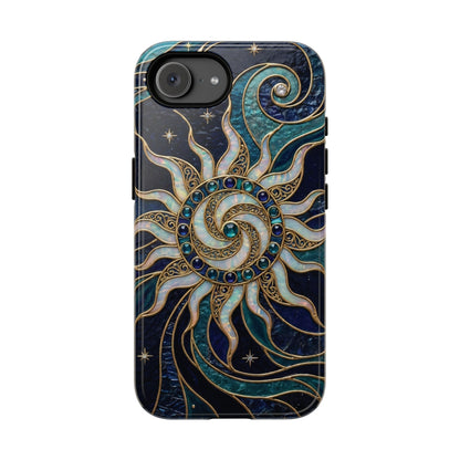 Elegant Teal & Gold Cosmic Sunburst Phone Case - Blue Phone Case - iPhone 17e / Glossy