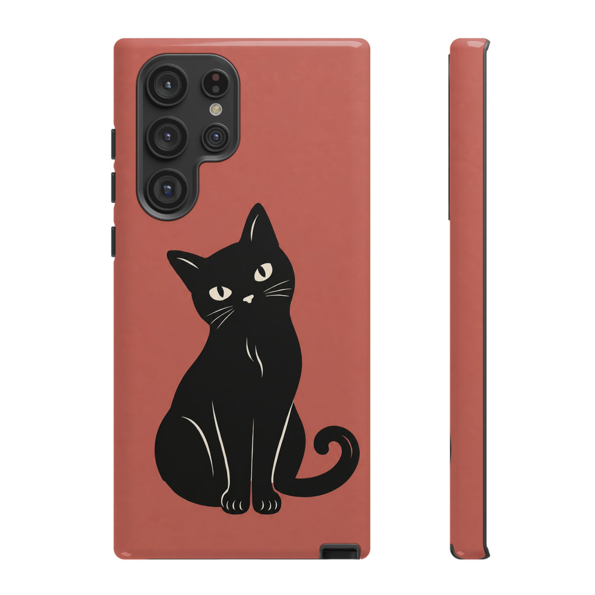 Minimalist Coral Red & Black Cat Phone Case