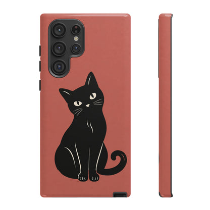 Minimalist Coral Red & Black Cat Phone Case