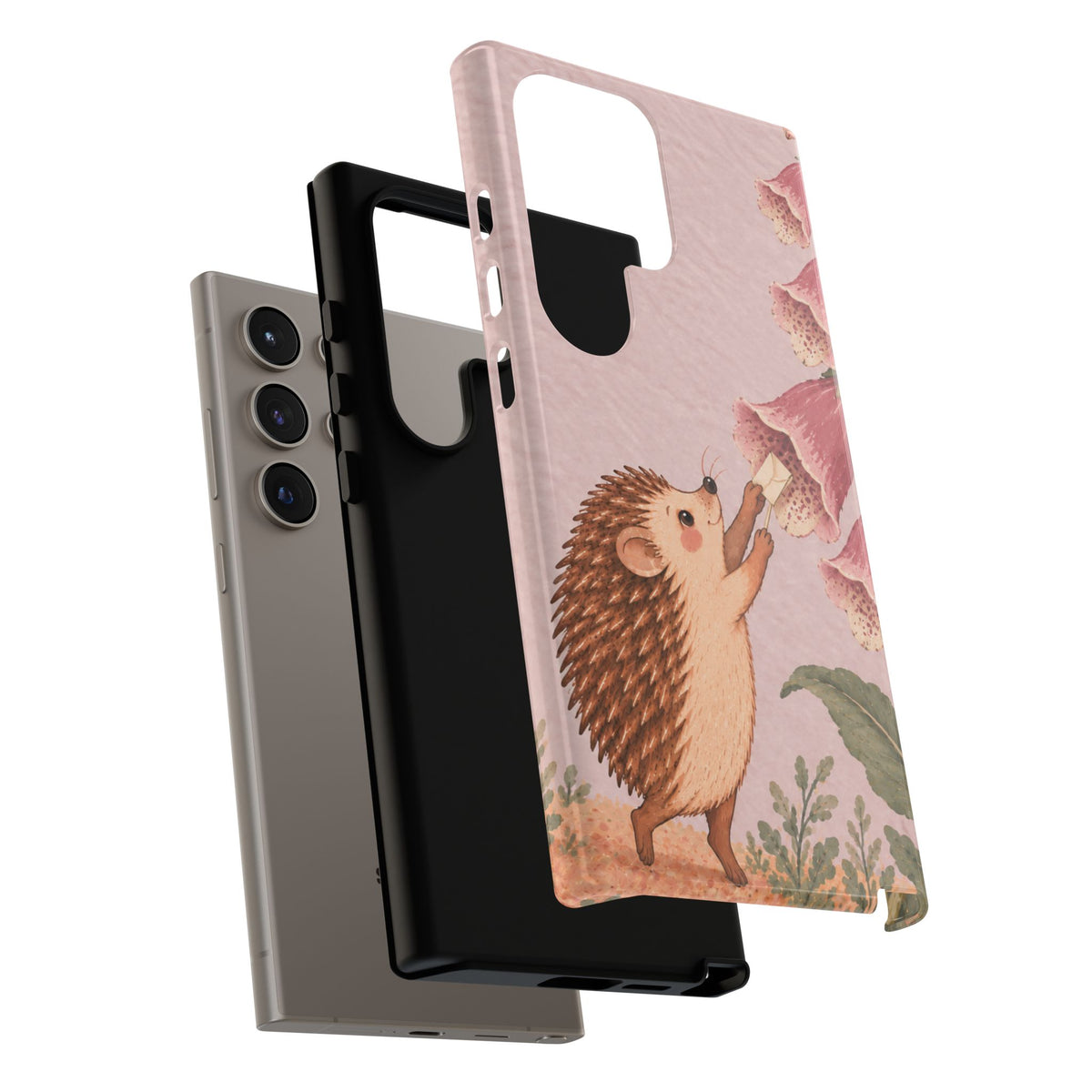 Whimsical Blush Pink Hedgehog and Foxglove Phone Case - Pink Phone Case
