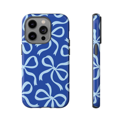 Bold Cobalt Blue and Powder Blue Bow Pattern Phone Case