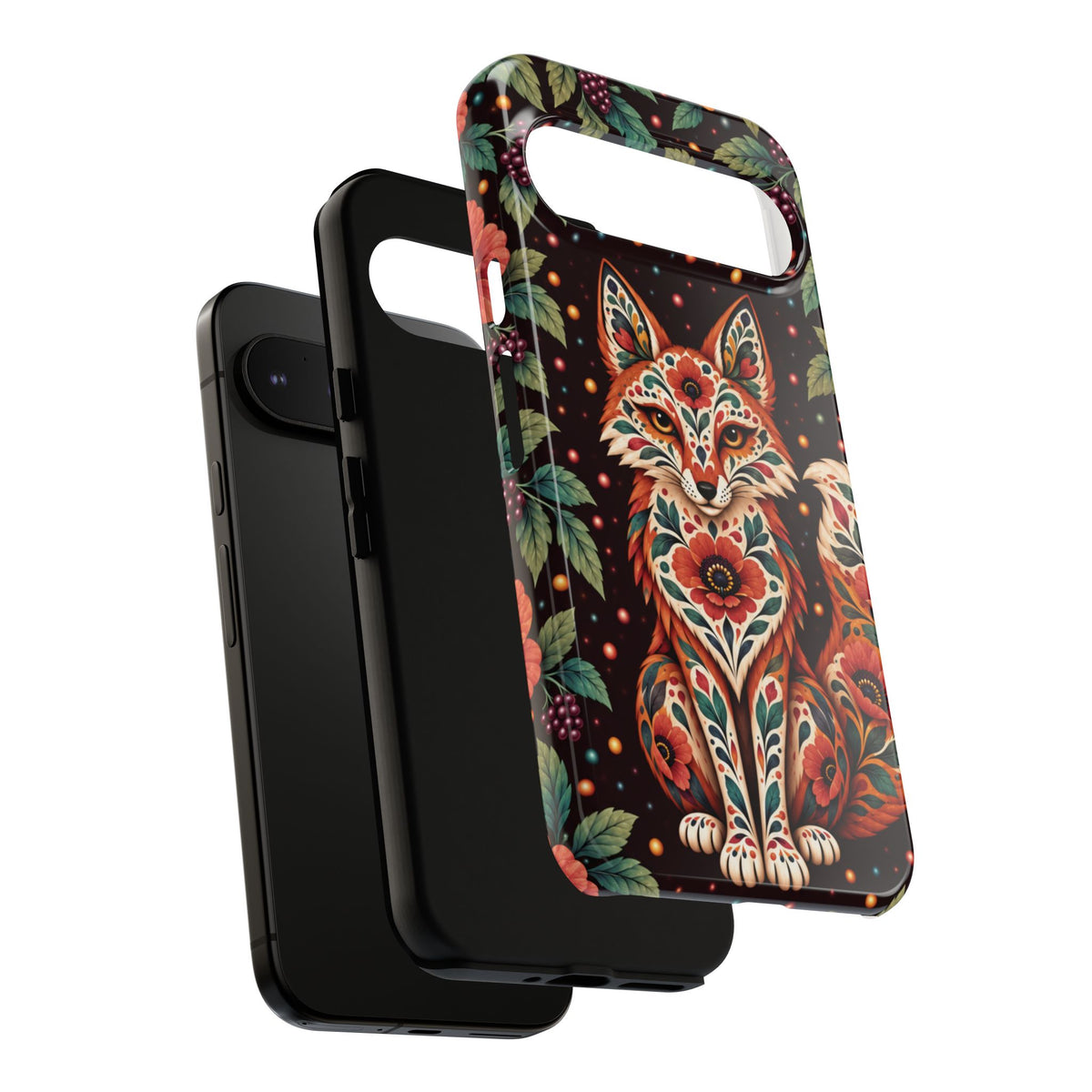 Vibrant Terracotta and Teal Calavera Fox Phone Case - Multicolor Phone Case