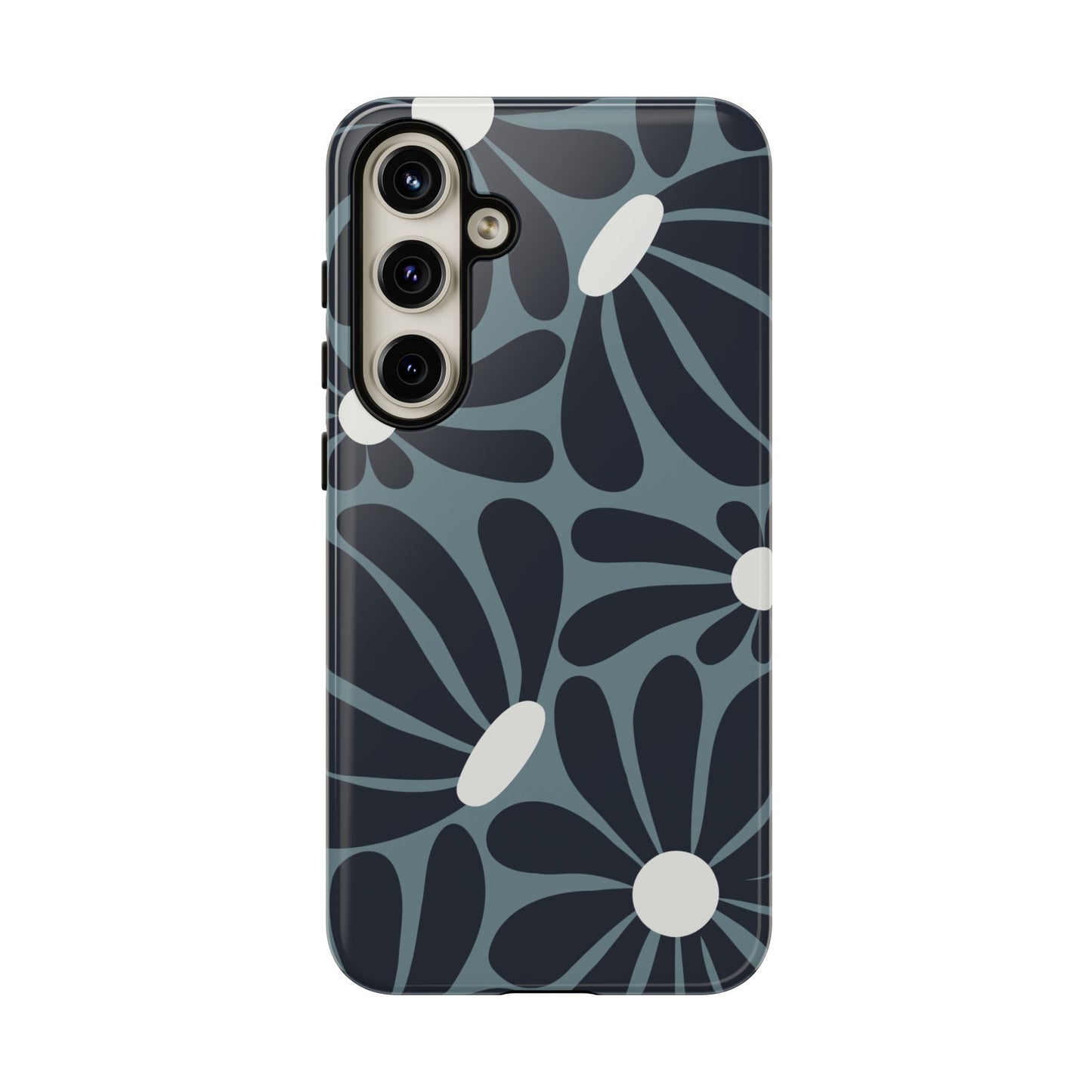 Samsung Galaxy S24 Plus / Glossy Phone Case - ’Retro Navy Blue & White Daisy Pattern’ Phone Case