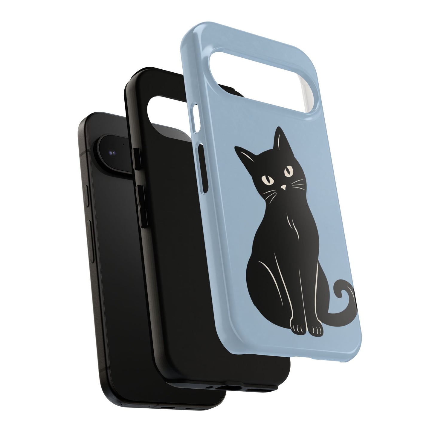 Minimalist Powder Blue & Black Cat Phone Case