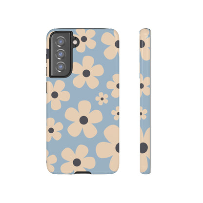 Samsung Galaxy S21 FE / Glossy Phone Case - Cute Light Blue & Cream Daisy Pattern Phone Case