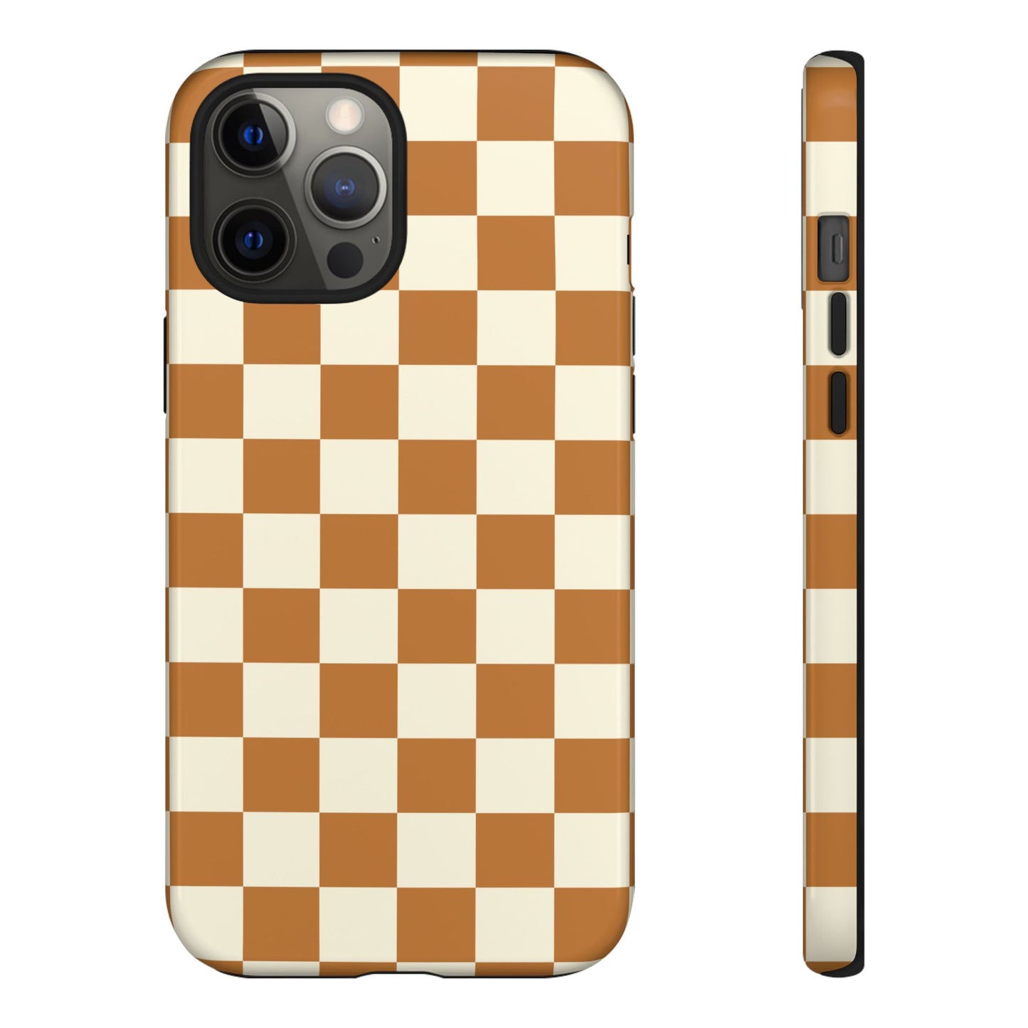 iPhone 12 Pro Max / Glossy Phone Case - ’Orange & White Checkered Pattern’ Phone Case
