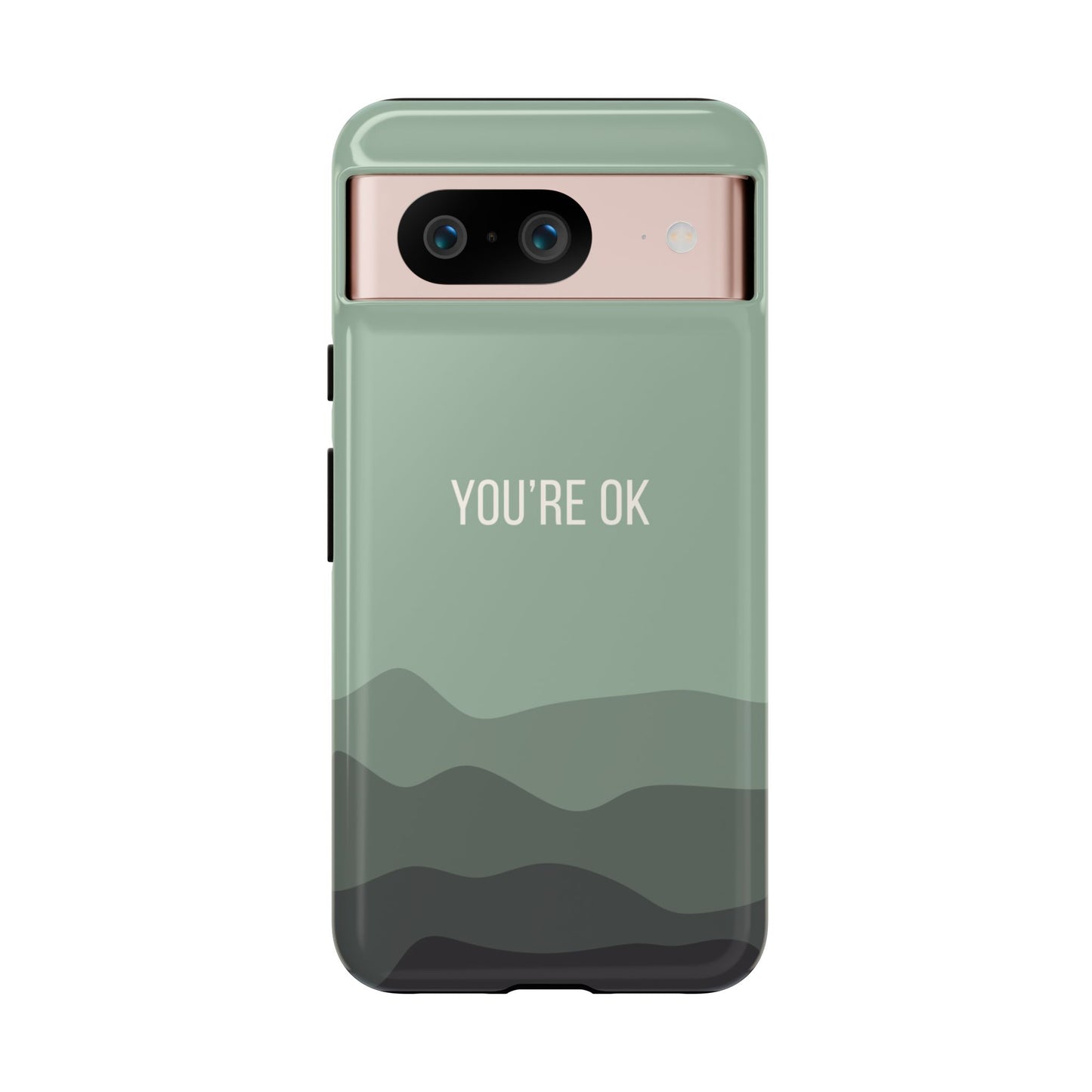 Google Pixel 8 / Glossy Phone Case - Minimalist Green Waves ’You’re OK’ Statement Phone Case