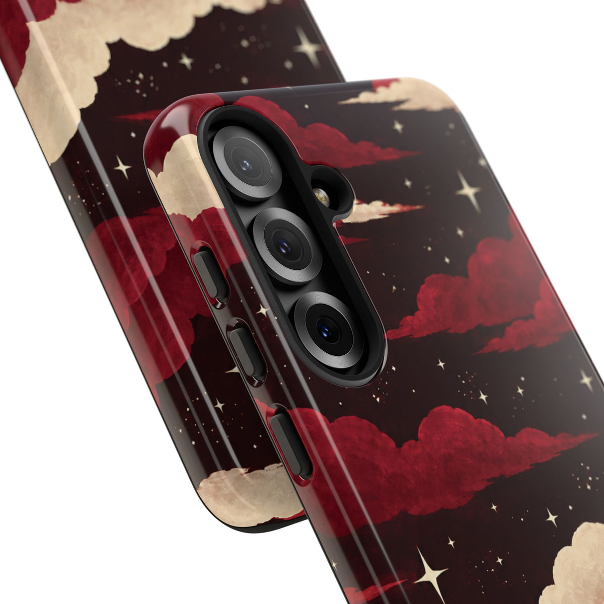 Illustrated Crimson Red Clouds & Stars Phone Case