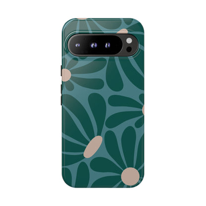Retro Turquoise Daisy Pattern Phone Case - Green Phone Case - Google Pixel 9 Pro XL / Glossy