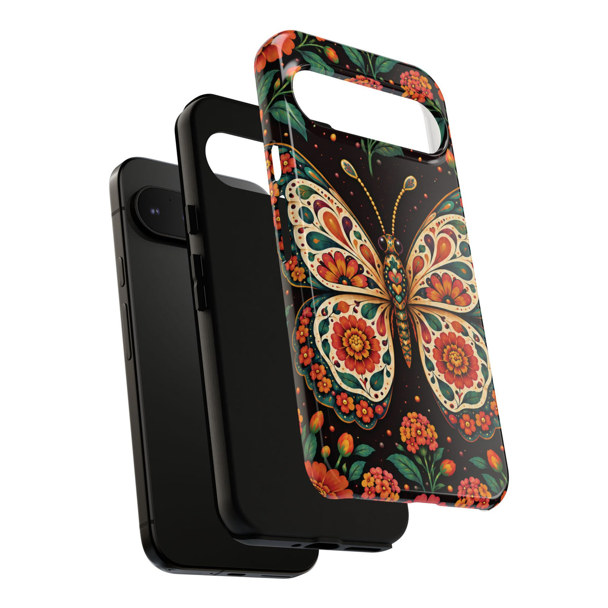 Vibrant Terracotta and Teal Calavera Butterfly Phone Case - Multicolor Phone Case