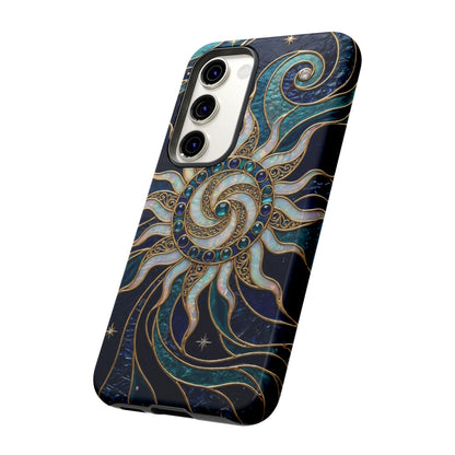 Elegant Teal & Gold Cosmic Sunburst Phone Case