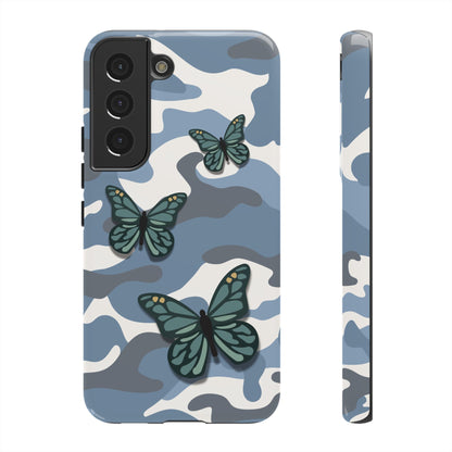 Samsung Galaxy S22 / Glossy Phone Case - Light Blue Butterfly Camo Phone Case