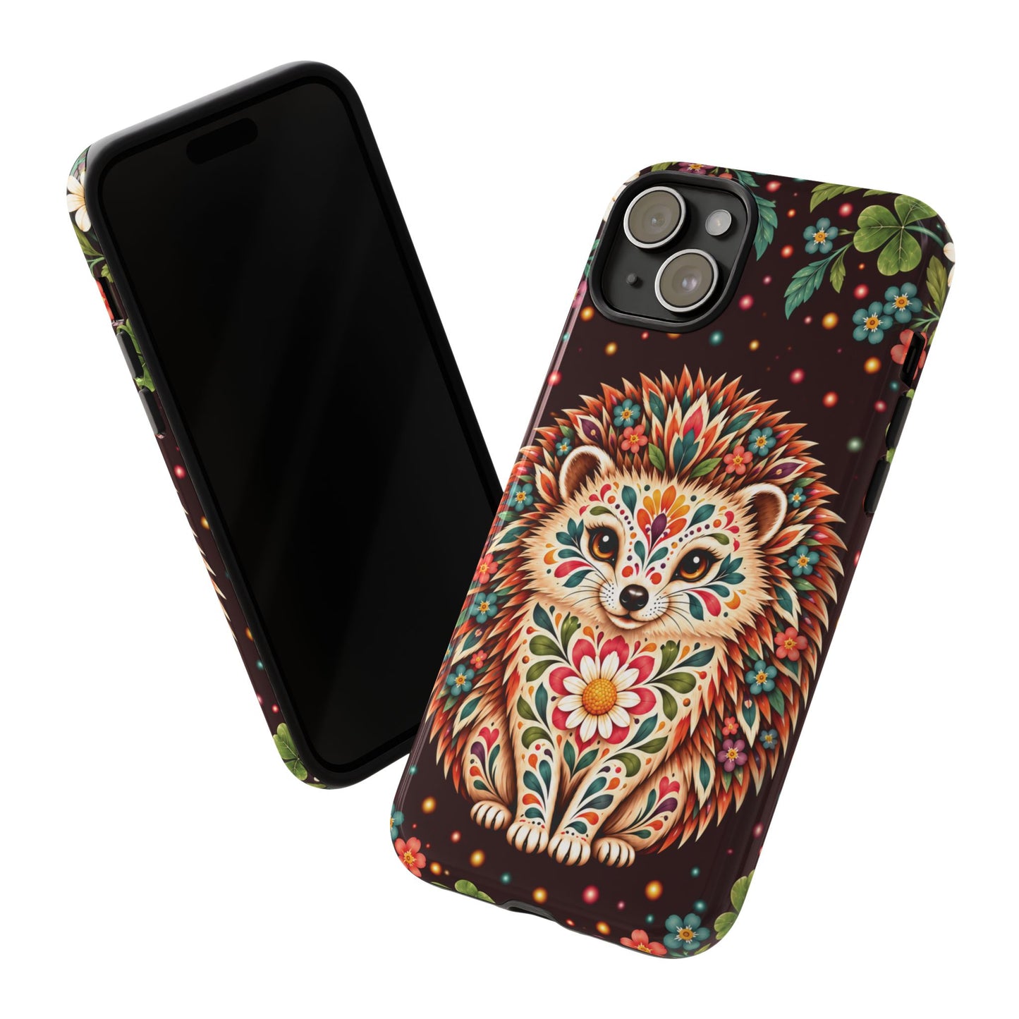 Vibrant Terracotta and Teal Calavera Hedgehog Phone Case - Multicolor Phone Case
