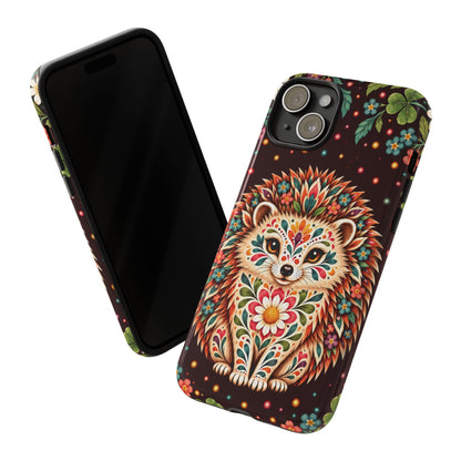 Vibrant Terracotta and Teal Calavera Hedgehog Phone Case - Multicolor Phone Case